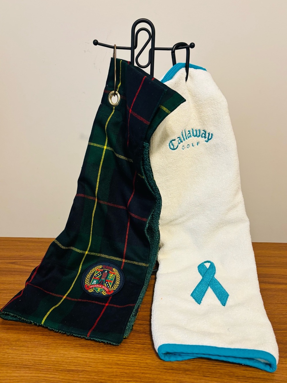 VTG Woods & Irons" Tartan Plaid Golf Towel & Callaway Golf Ribbon Tri-Fold Towel